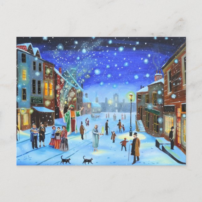 Cartão Postal De Festividades A Christmas Carol Scrooge Winter street scene Holi (Frente)