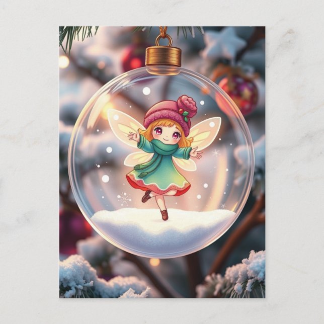 Cartão Postal De Festividades A Fada na Árvore de Natal (Frente)