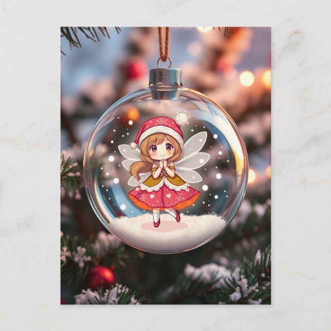 Cartão Postal De Festividades A Fada na Árvore de Natal (Frente)