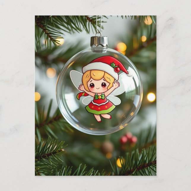 Cartão Postal De Festividades A Fada na Árvore de Natal (Frente)
