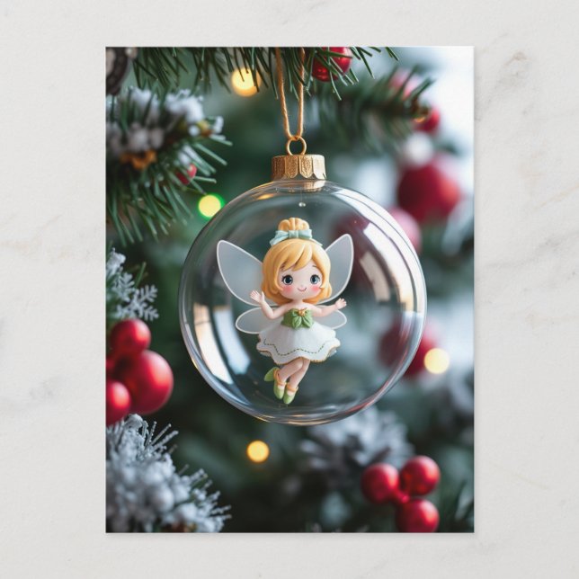 Cartão Postal De Festividades A Fada na Árvore de Natal (Frente)