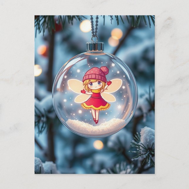 Cartão Postal De Festividades A Fada na Árvore de Natal (Frente)