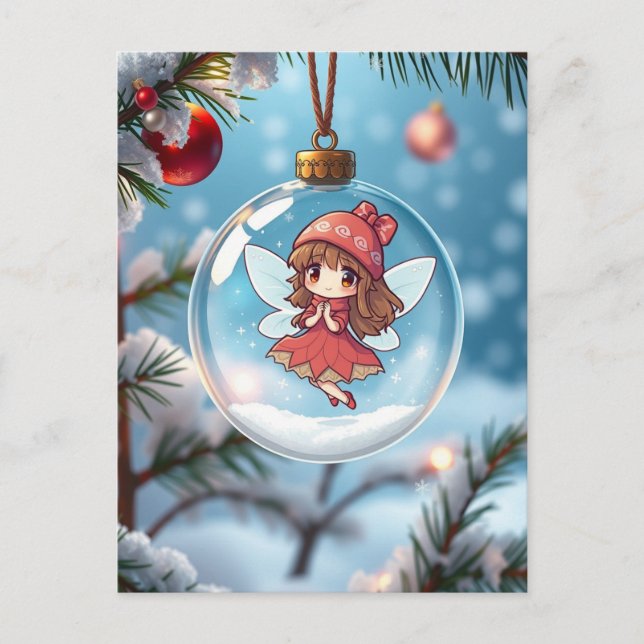 Cartão Postal De Festividades A Fada na Árvore de Natal (Frente)