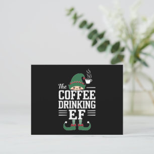 Cartão Postal De Festividades A Família de Elfos que Bebe Café no Natal Combinan