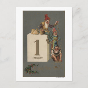 Cartão Postal De Festividades A Happy New YearGnomes Throwing Money