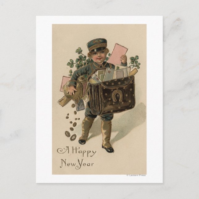 Cartão Postal De Festividades A Happy New YearIrish Mail Boy (Frente)