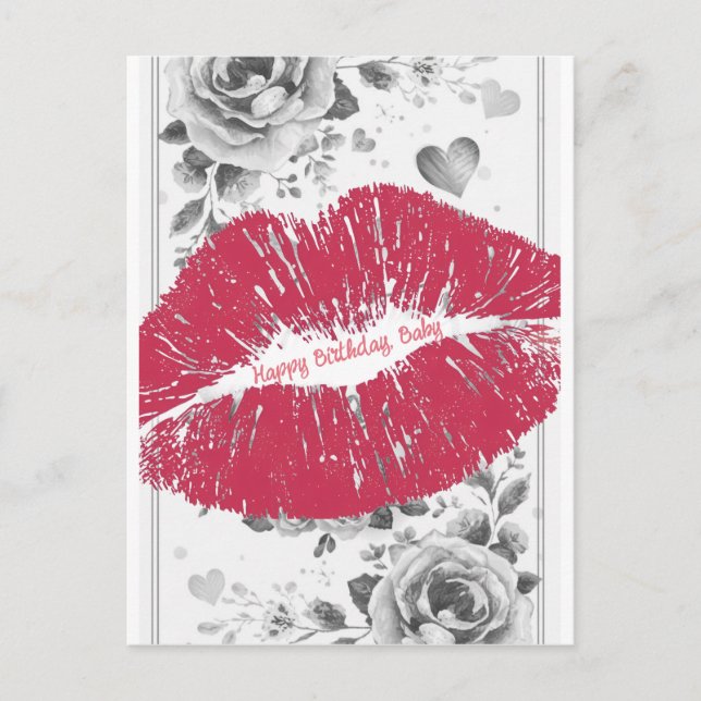 Cartão Postal De Festividades A Kiss For You on a Happy Birthday Postcard (Frente)