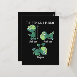 Cartão Postal De Festividades A Luta é Real Dinossauro Engraçado T-Rex Academia