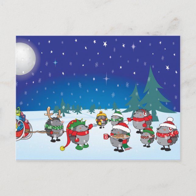 Cartão Postal De Festividades A mágica de Natal de Hedgehog (Frente)