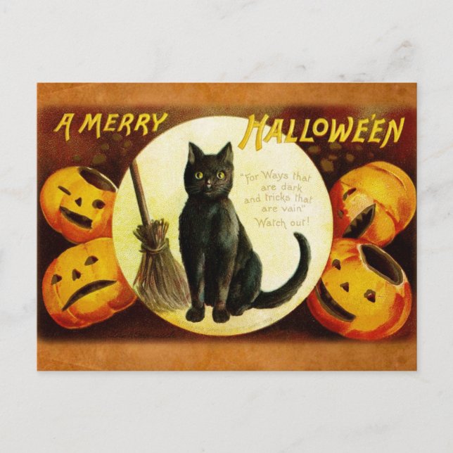 Cartão Postal De Festividades A Merry Halloween from the Black Cat (Frente)