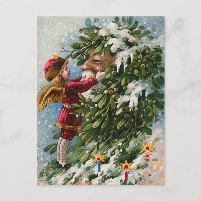 Cartão Postal De Festividades "A Mistletoe Kiss for Santa" (Frente)