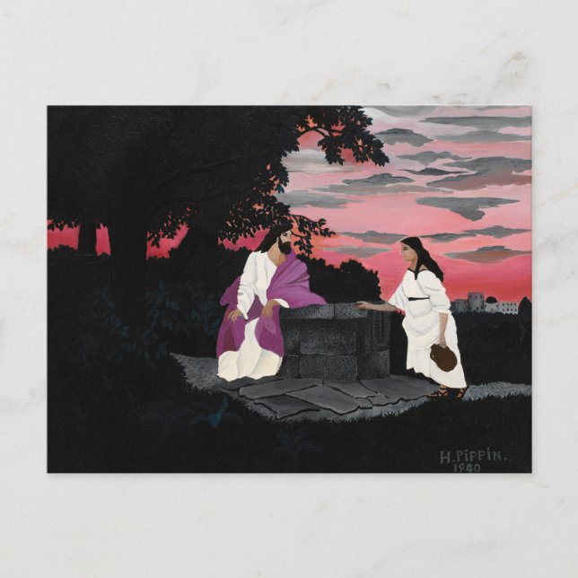 Cartão Postal De Festividades A mulher no poço, pintura famosa (Frente)