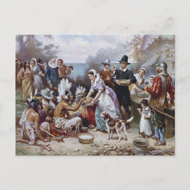 Cartão Postal De Festividades A primeira Ação de Graças de Jean Ferris c. 1912 (Frente)