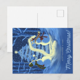 Cartão Postal De Festividades A Snowman Christmas