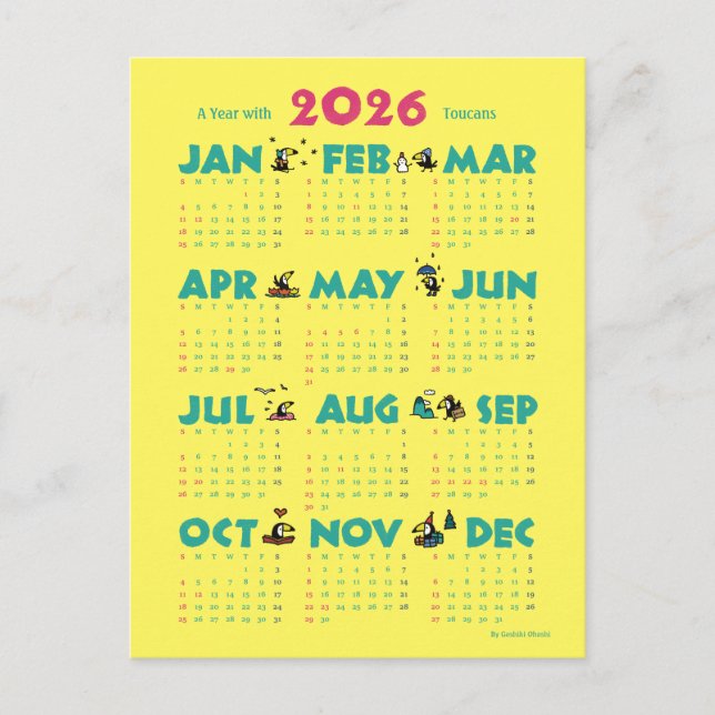 Cartão Postal De Festividades A Year with Toucans: Calendar 2026-Y (Frente)
