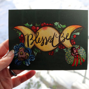 Cartão Postal De Festividades Abençoada Seja Tripla Deusa Lua Holly Yule