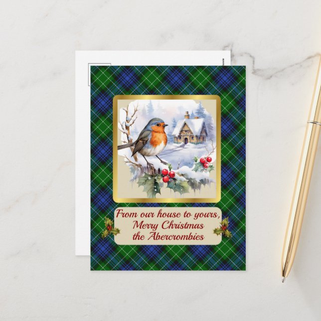 Cartão Postal De Festividades Abercrombie Crest/Tartan com Robin Personalizado X (Frente/Verso In Situ)