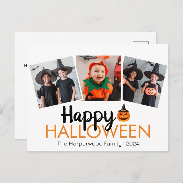 Cartão Postal De Festividades abóbora-a-lanterna Família de Halloween 3 Foto (Frente/Verso)