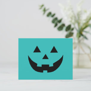 Cartão Postal De Festividades Abóbora cute azul-verde engraçada de Halloween