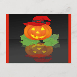Cartão Postal De Festividades Abóbora de Halloween e seu Reflexo -