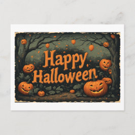 Cartão Postal De Festividades Abóboras de Halloween em um