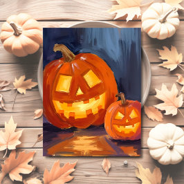 Cartão Postal De Festividades Abóboras de Jack-O-Lantern Halloween