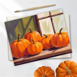 Cartão Postal De Festividades Abóboras Laranja Outono Aquarela