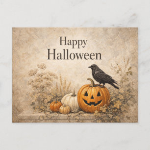 Cartão Postal De Festividades Abóboras Laranja Vintage Halloween