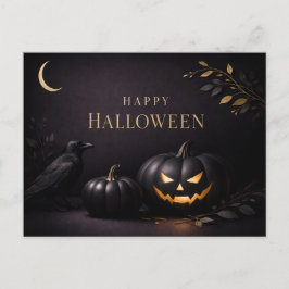 Cartão Postal De Festividades Abóboras Pretas de Halloween