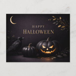 Cartão Postal De Festividades Abóboras Pretas de Halloween