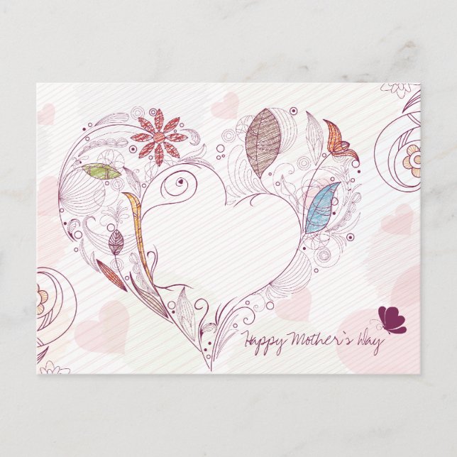 Cartão Postal De Festividades Abstract floral heart happy mother's day postcard (Frente)