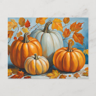 Cartão Postal De Festividades Abstrato Autumn Pumpkins e Folhas
