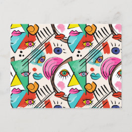 Cartão Postal De Festividades Abstrato de Cubismo Moderno Artsy Rostos Femininos