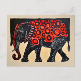 Cartão Postal De Festividades Abstrato Elefante com grandes círculos vermelhos
