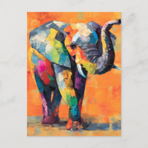 Cartão Postal De Festividades Abstrato Happy Rainbow Elephant