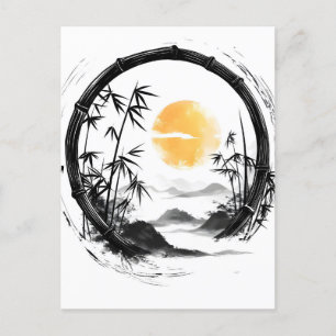 Cartão Postal De Festividades Abstrato Moon Zen Bamboo Flow