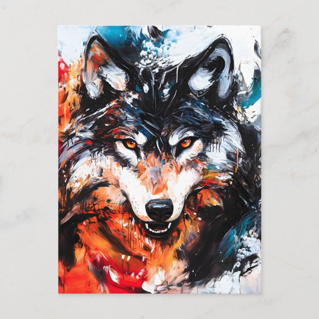 Cartão Postal De Festividades Abstrato Wild Spirit Wolf (Frente)
