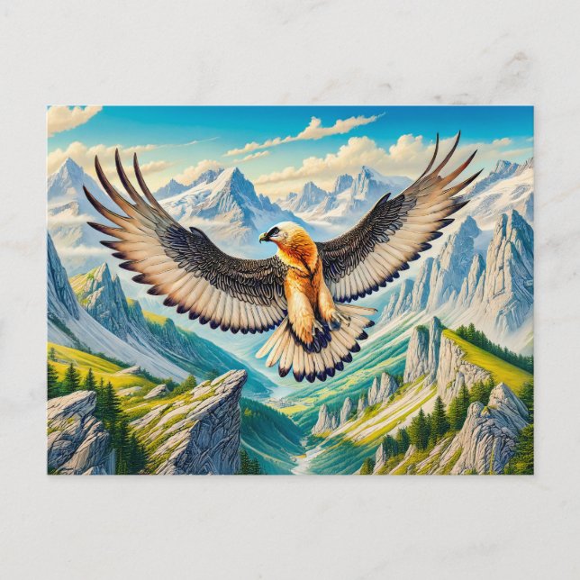 Cartão Postal De Festividades Abutre barbudo sobre os Alpes (Frente)