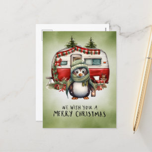 Cartão Postal De Festividades Acampando Snowman no Natal
