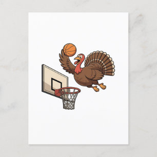 Cartão Postal De Festividades Ação de Graças à Turquia Dunking Basball Engraçado