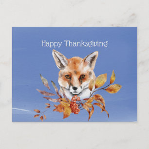 Cartão Postal De Festividades Ação de Graças da Folhagem de outono da Raposa Azu