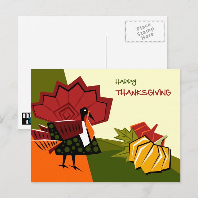 Cartão Postal De Festividades Ação de Graças da Turquia Moderna e Pumpkins (Frente/Verso)