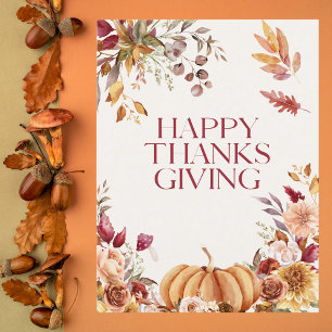 Cartão Postal De Festividades Ação de Graças de Floral Elegante