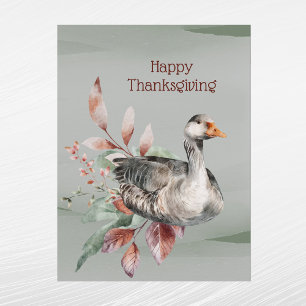Cartão Postal De Festividades Ação de Graças do Outono Rustic Green Goose Foliag