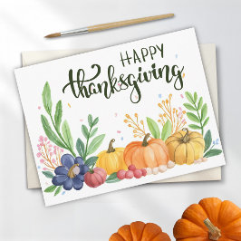 Cartão Postal De Festividades Ação de Graças Feliz Abóboras Aquarela
