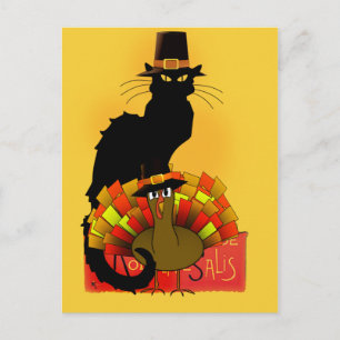 Cartão Postal De Festividades Ação De Graças Le Chat Noir Com A Turquia Pereg