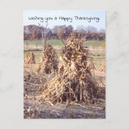 Cartão Postal De Festividades Ação de Graças Retro Autumn Cornstalk Harvest