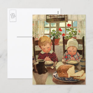 Cartão Postal De Festividades Ação de Graças Vintage, Crianças Agradáveis