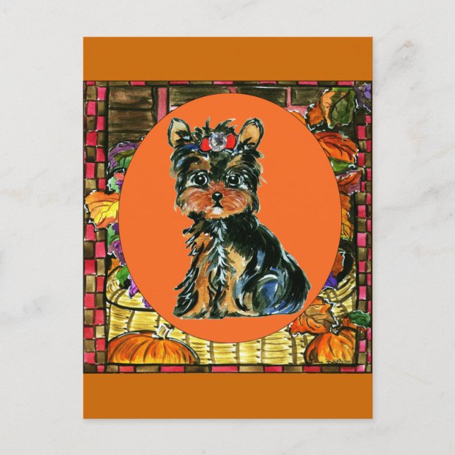 Cartão Postal De Festividades Ação de Graças Yorkie Poo (Frente)