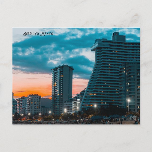 Cartão Postal De Festividades Acapulco México Skyline Night Time (Frente)
